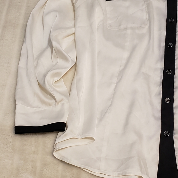 Penningtons Shiny White Button Down Top with Black Edging - Picture 6 of 16
